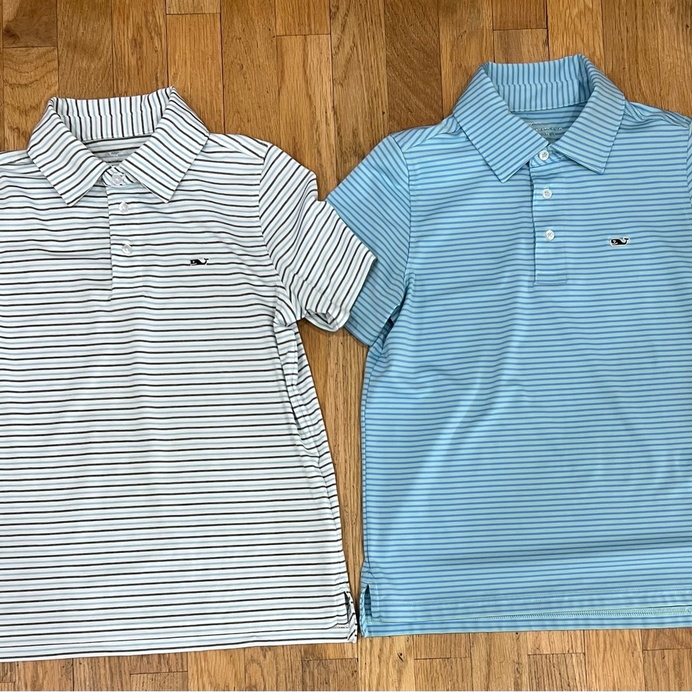 Two Vineyard Vines Boys' Performance Bradley Stripe Sankaty Polos Size Small